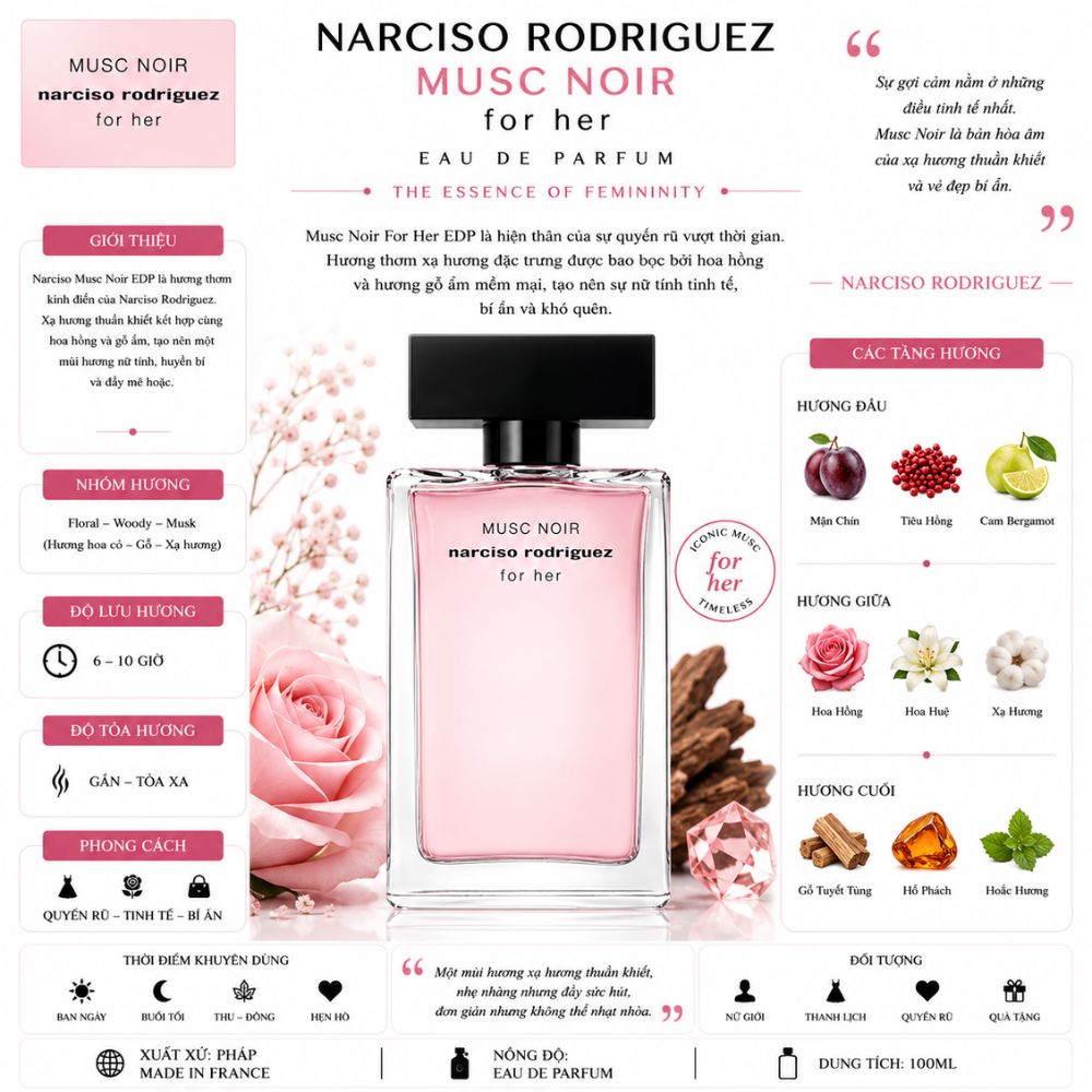Narciso Rodriguez Musc Noir For Her EDP 100ml 21 Thông tin Narciso Musc Noir EDP _ Tiến Perfume