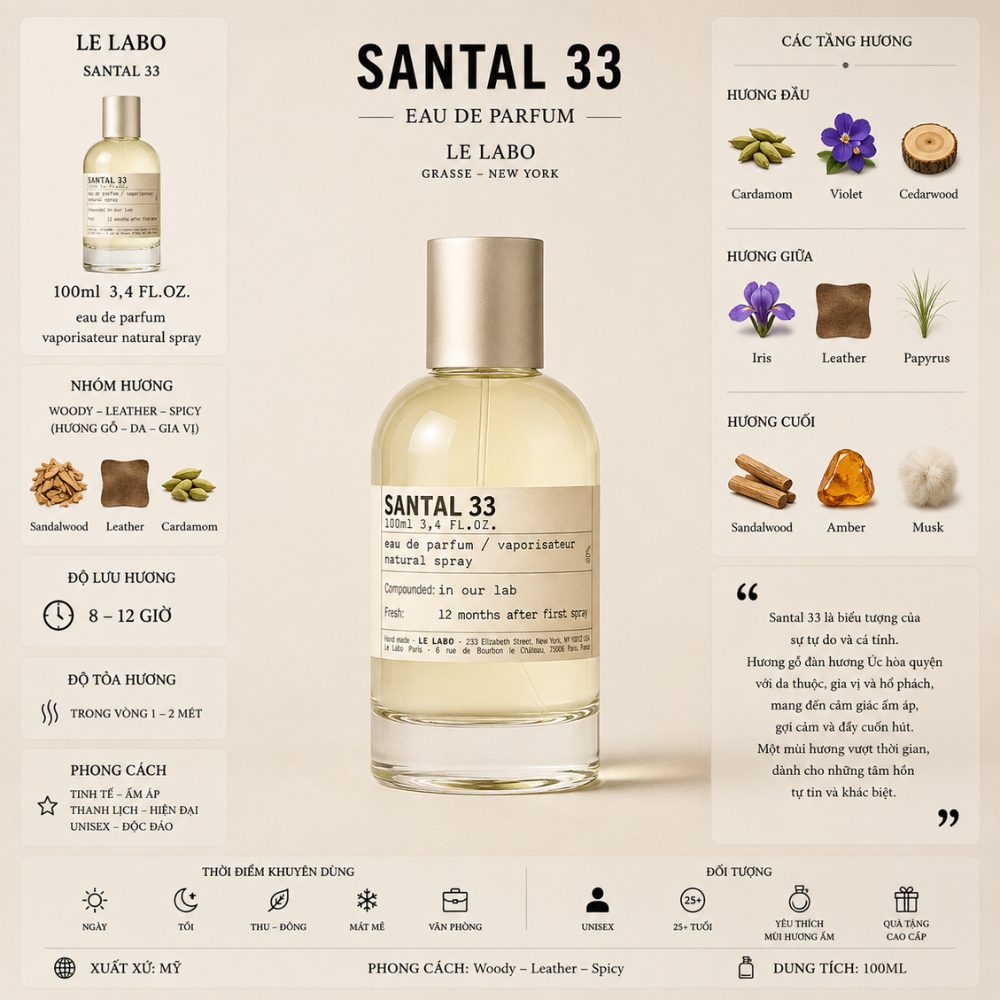 Le Labo Santal 33 EDP 100ml 43 Thông tin Le Labo Santal 33 _ Tiến Perfume