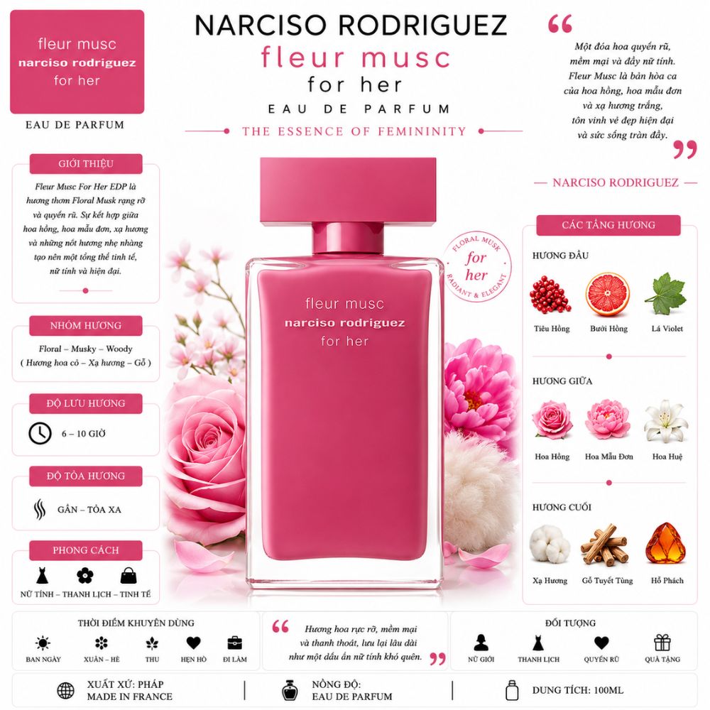 Narciso Rodriguez Fleur Musc for Her EDP 100ml 21 Thông tin Narciso Fleur Musc EDP _ Tiến Perfume