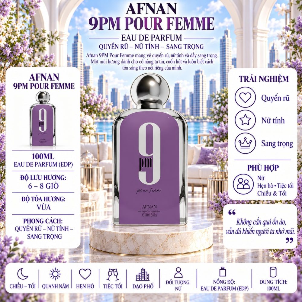 Afnan 9PM Pour Femme EDP 17 Thông tin Afnan 9PM Pour Femme _ Tiến Perfume