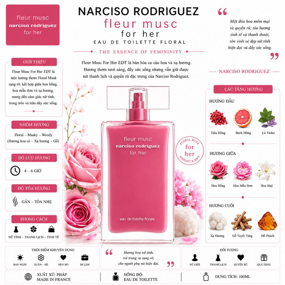 Narciso Rodriguez Fleur Musc For Her EDT 100ml 21 Thông tin Narciso Fleur Musc EDT _ Tiến Perfume