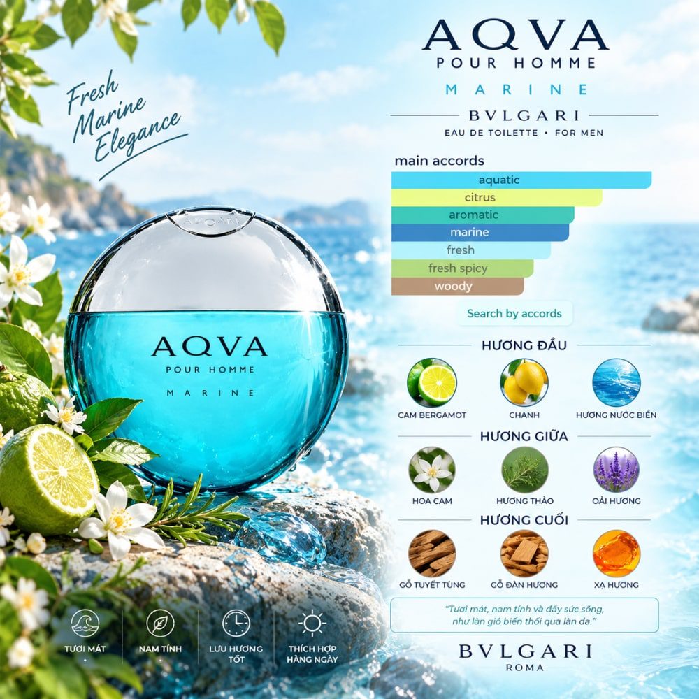 Bvlgari Aqva Pour Homme Marine EDT 100ml 8 Mùi hương Nước hoa Bvlgari Aqva Marine EDT _ Tiến Perfume
