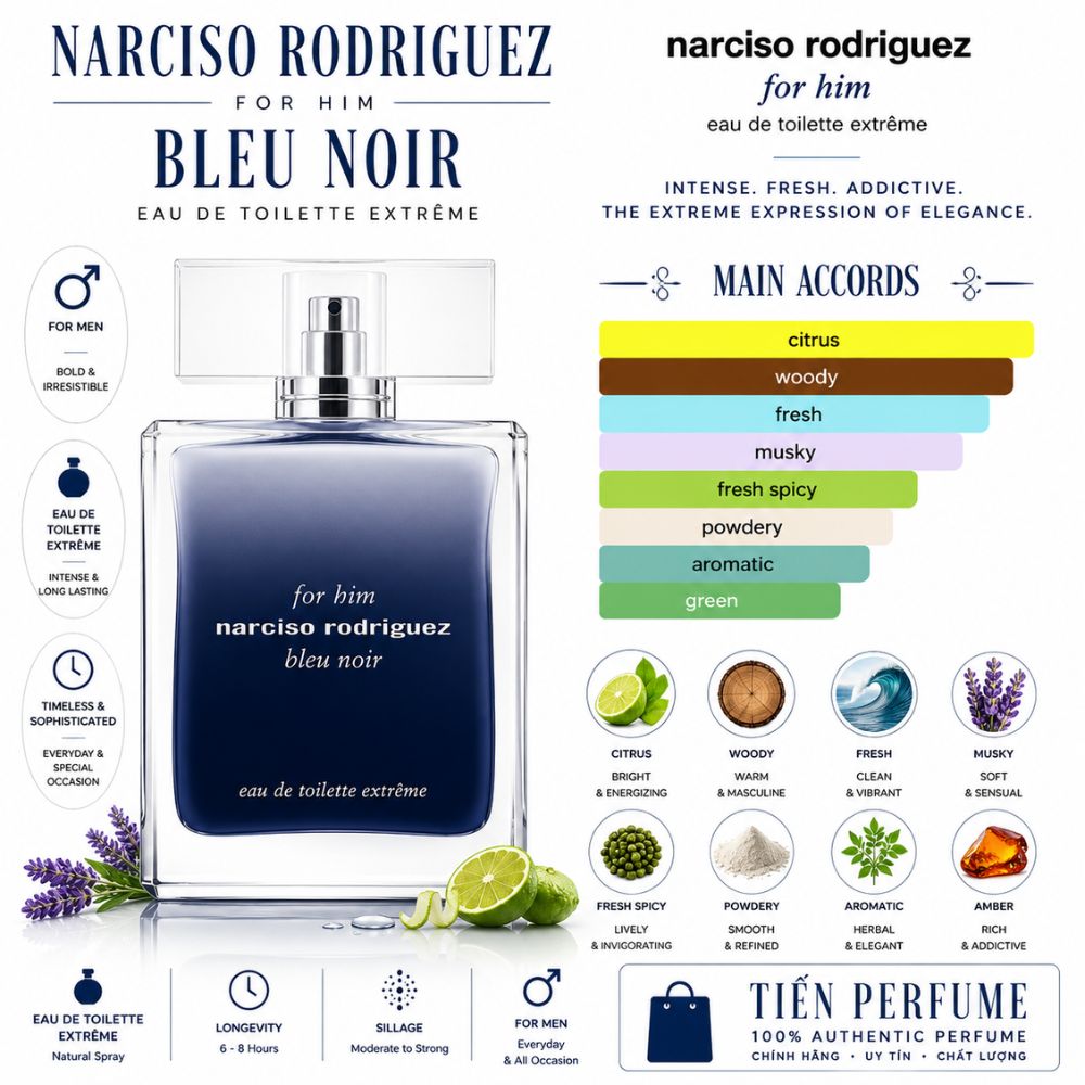 Narciso Rodriguez Bleu Noir For Him EDT Extreme 26 Mùi hương Nước hoa Narciso For Him Bleu Noir EDT Extreme _ Tiến Perfume