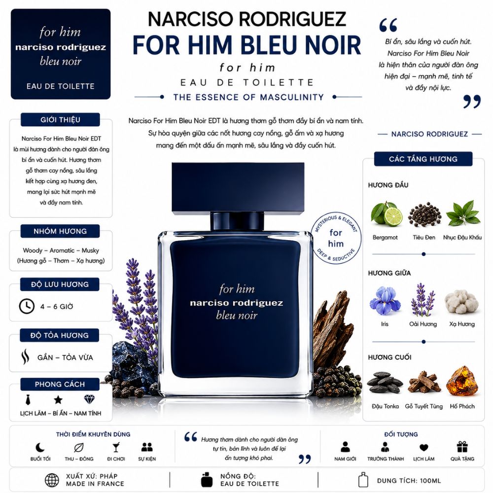 Narciso Bleu Noir for Him EDT 17 Thông tin Narciso For Him Bleu Noir EDT _ Tiến Perfume