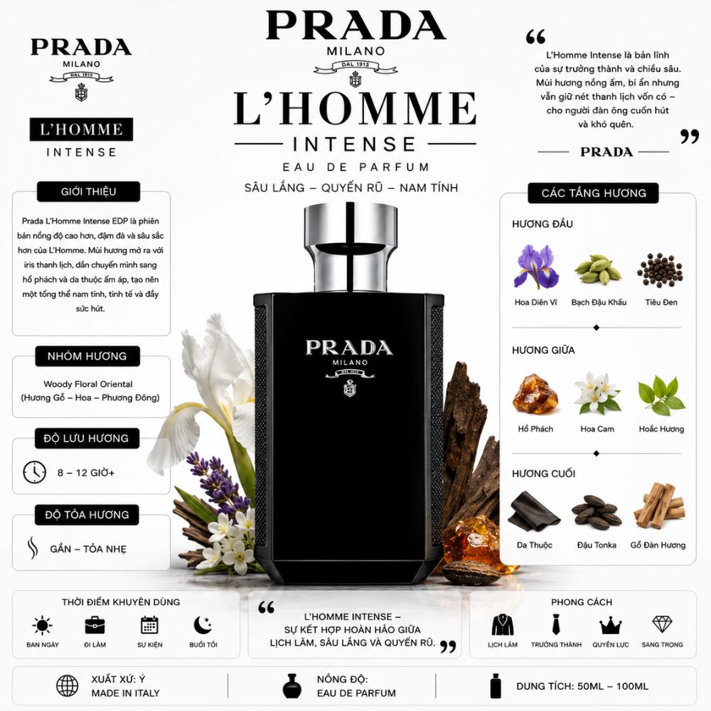 Prada L'Homme EDP Intense 17 Thông tin Prada L'Homme Intense EDP _ Tiến Perfume
