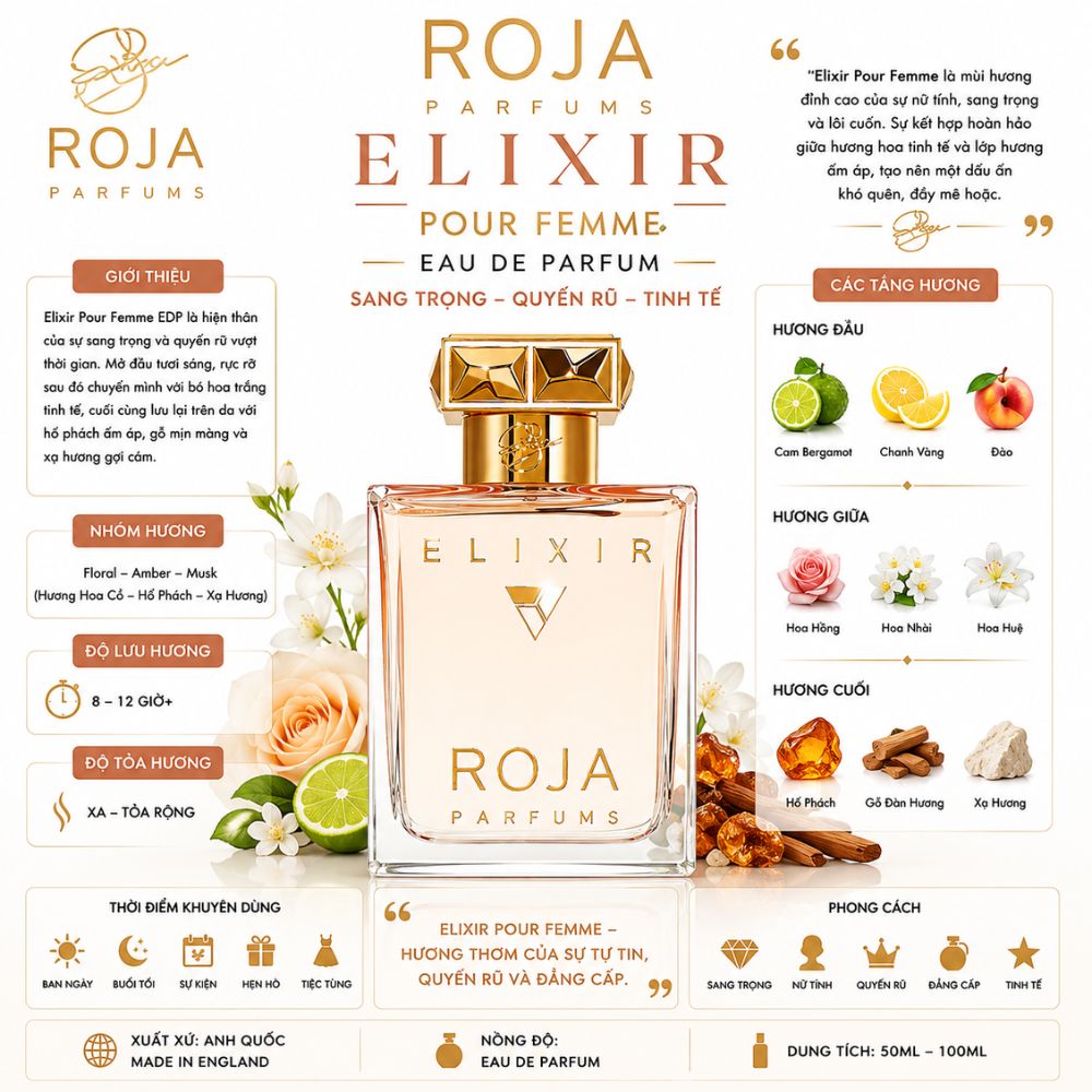 Roja Elixir Pour Femme EDP 75ml 19 Thông tin Roja Elixir Pour Femme EDP _ Tiến Perfume