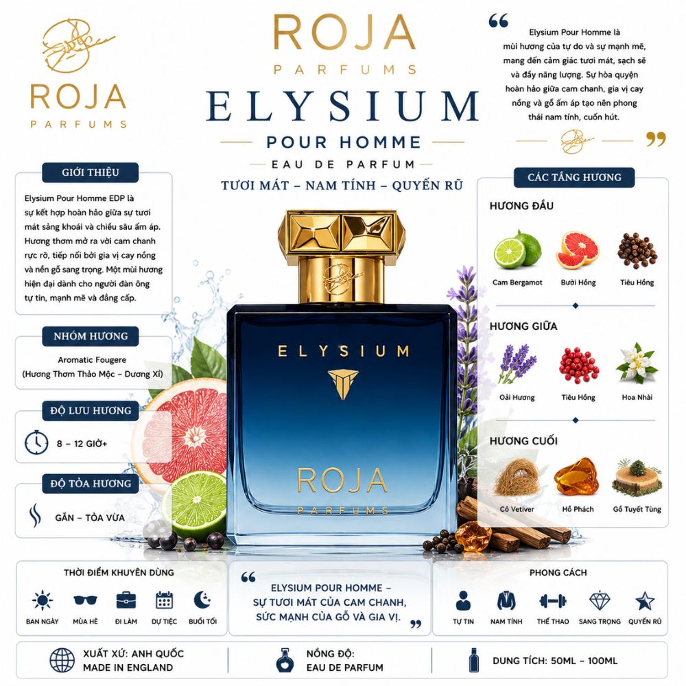 Roja Elysium Pour Homme Cologne EDP 100ml 17 Thông tin Roja Elysium Pour Homme EDP _ Tiến Perfume