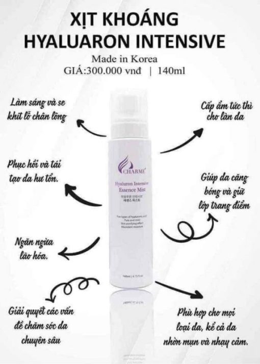 Xịt Khoáng Charme Hyaluaron Intensive Essence Mist da căng bóng