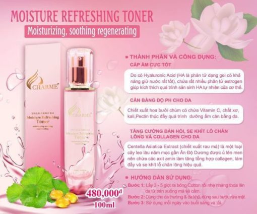 công dụng Toner Charme Hàn Quốc Moisture Refreshing 100ml