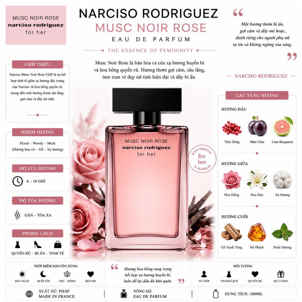 Narciso Rodriguez Musc Noir Rose For Her EDP 100ml 21 Thông tin Narciso Musc Noir Rose EDP _ Tiến Perfume