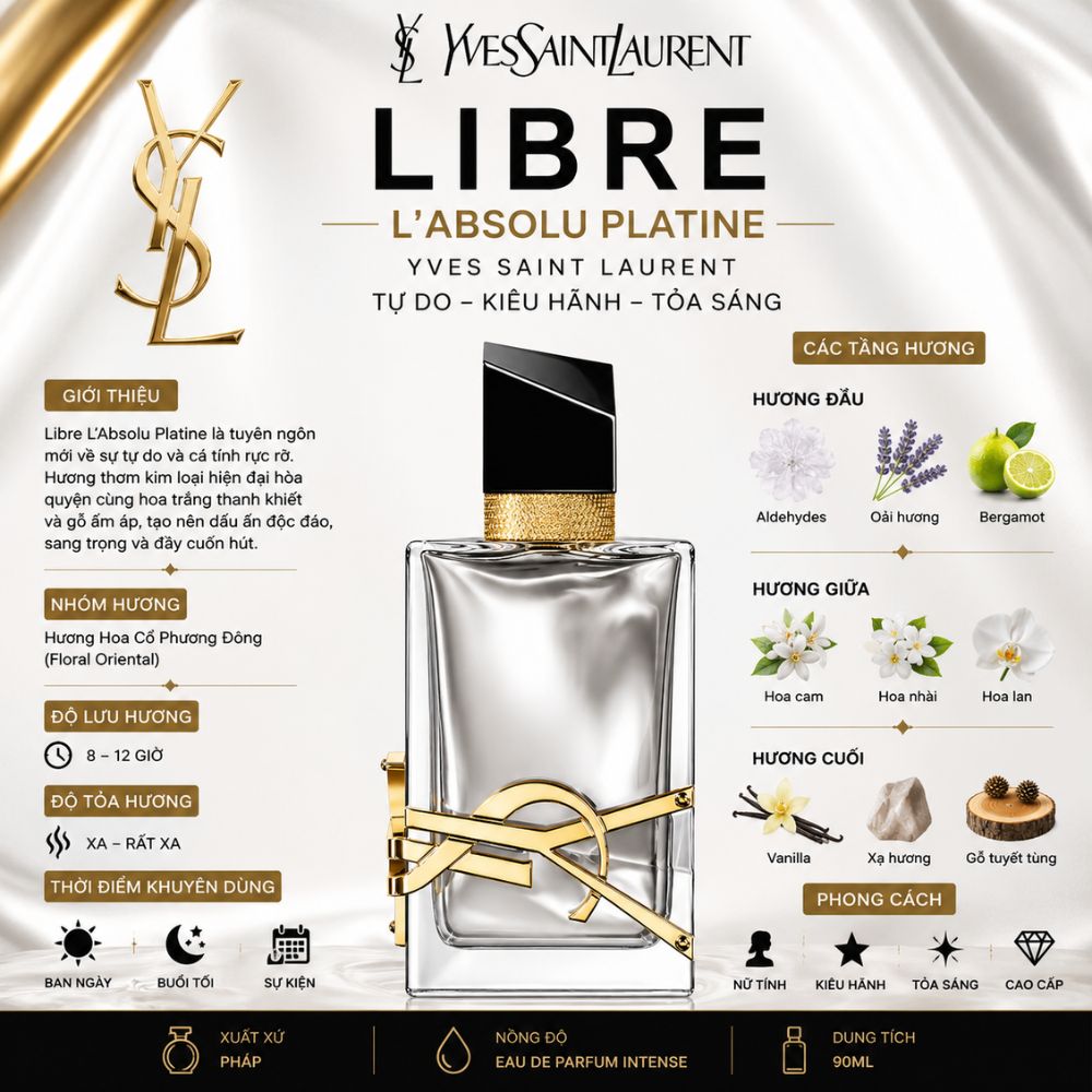 Yves Saint Laurent YSL Libre L’Absolu Platine EDP 19 Thông tin Libre L'Absolu Platine Yves Saint Laurent _ Tiến Perfume