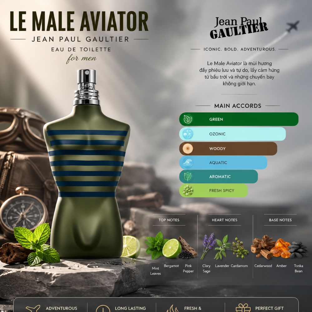 Jean Paul Gaultier Le Male Aviator 125ml 19 Mùi hương Nước hoa Jean Paul Gaultier JPG Le Male Aviator EDT 125ml _ Tiến Perfume