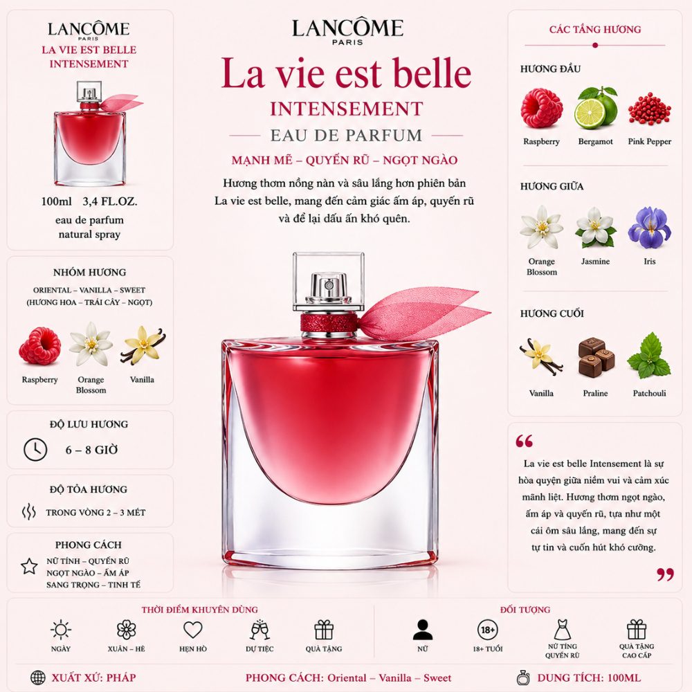 Lancome La Vie Est Belle Intensement EDP 21 Thông tin Lancome La Vie Est Belle Intensement _ Tiến Perfume