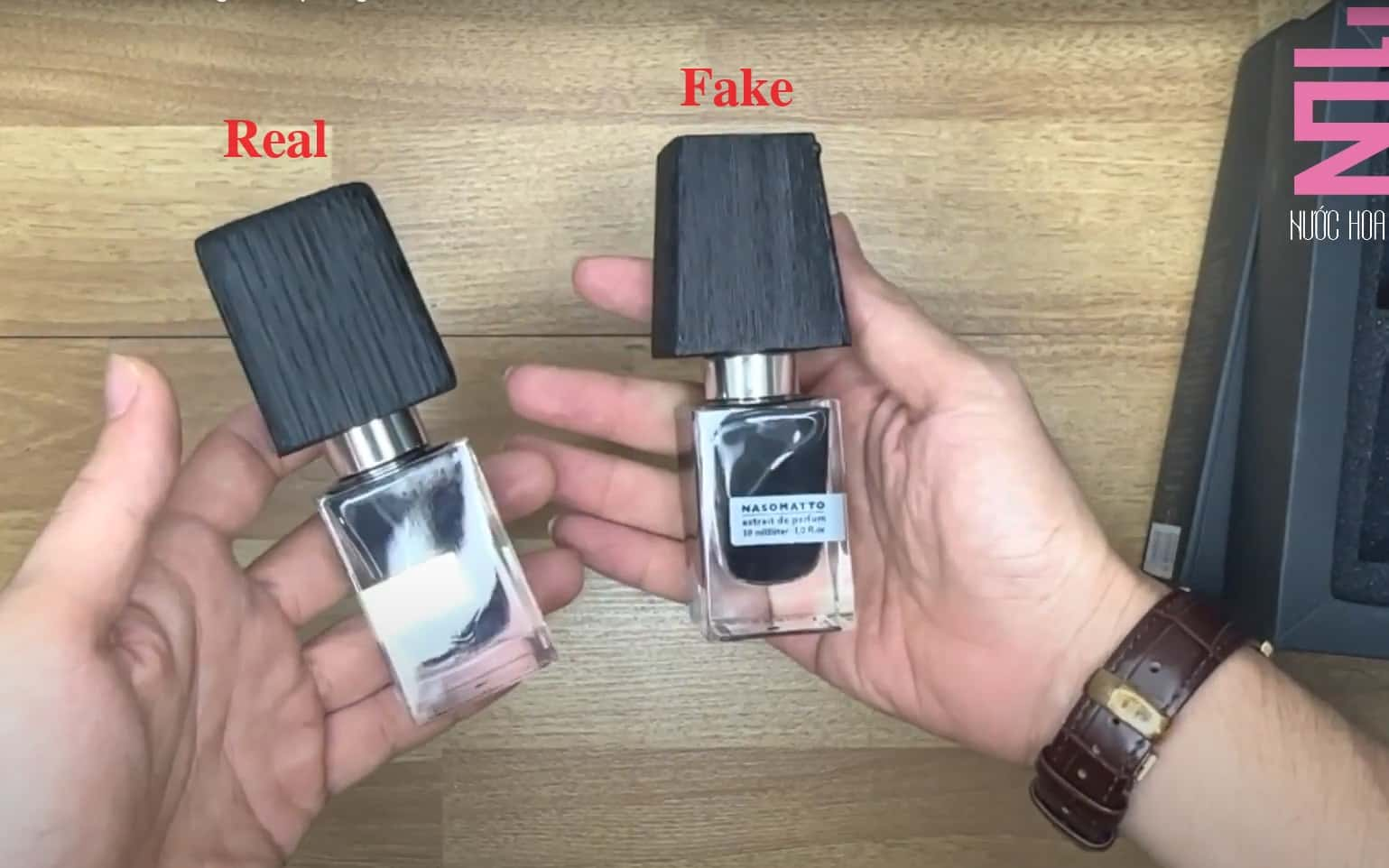 Chai nước hoa Nasomatto Black Afgano Real và fake trên tay reviewer