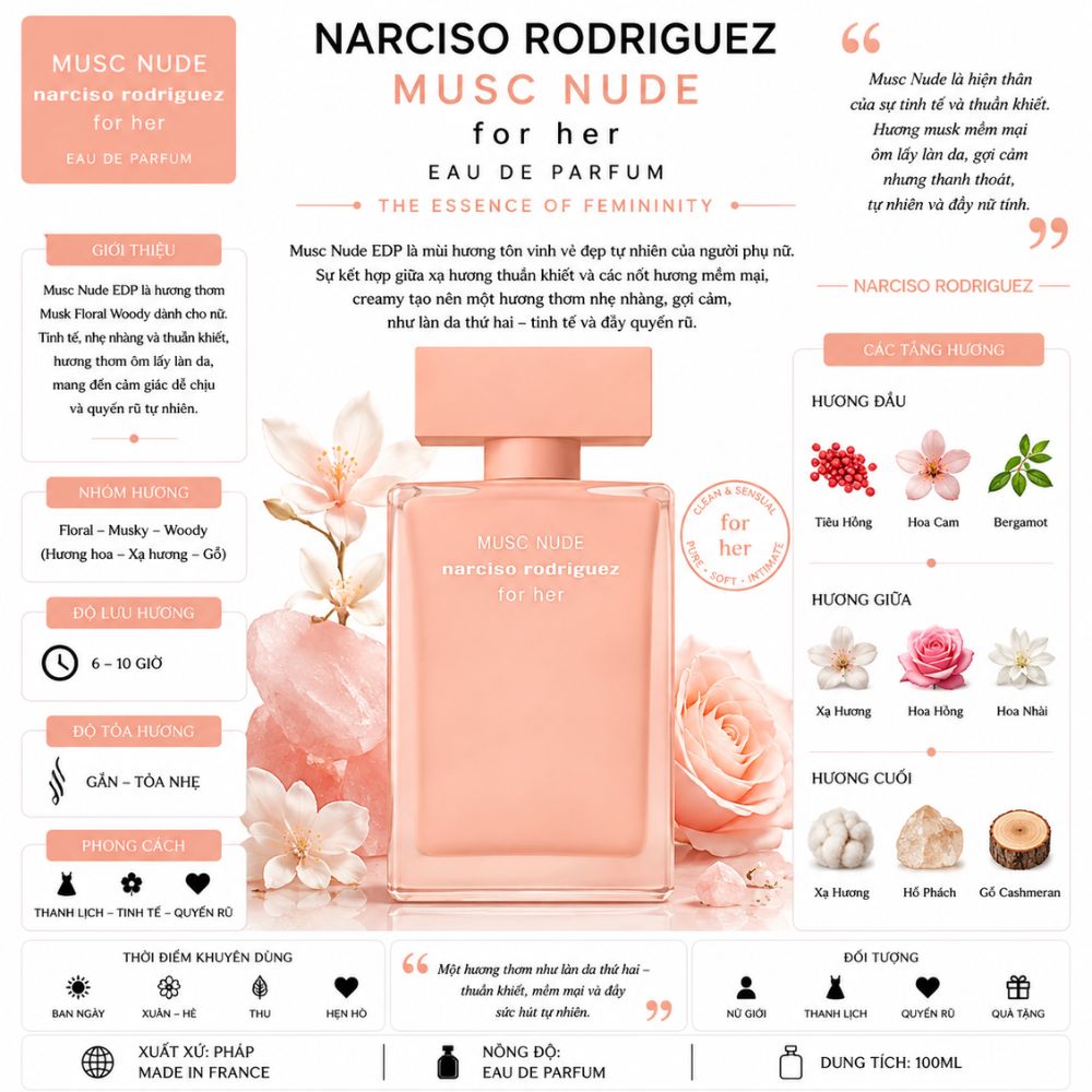 Narciso Rodriguez Musc Nude For Her EDP 100ml 19 Thông tin Narciso Musc Nude EDP _ Tiến Perfume