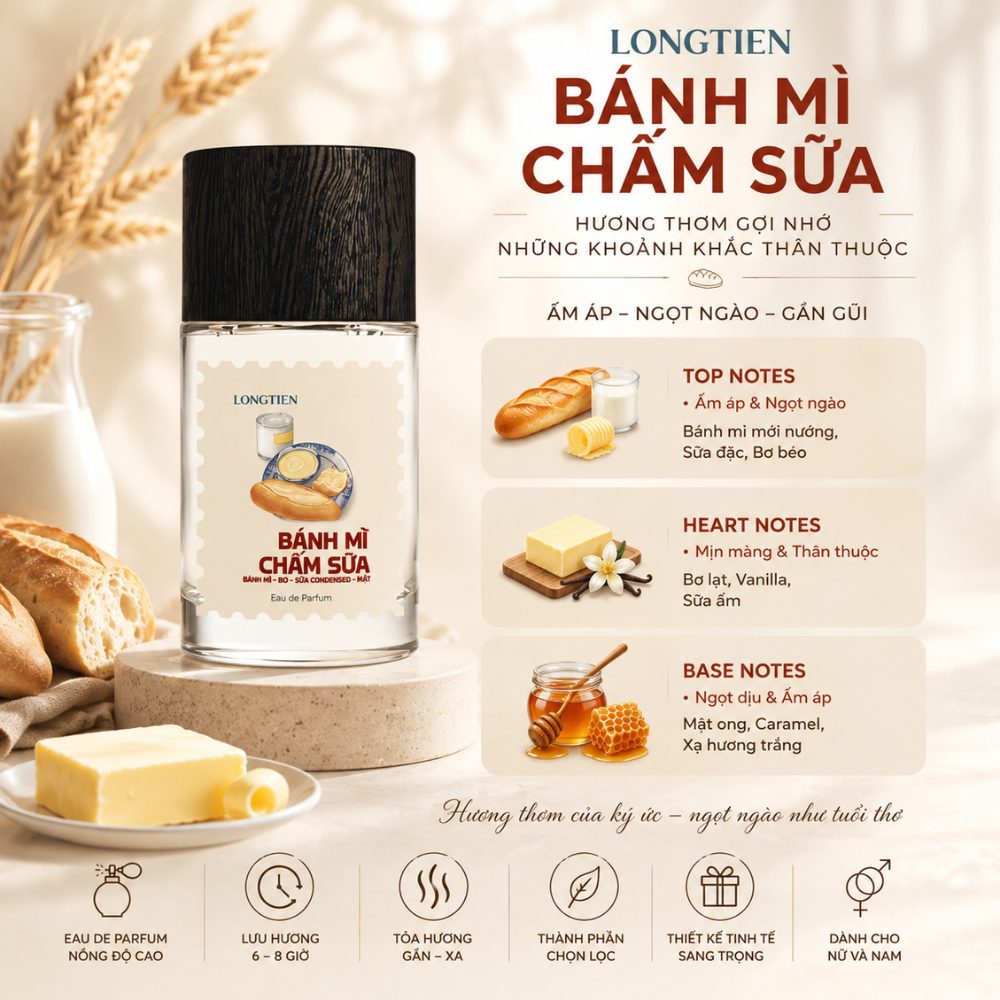 LONGTIEN Bánh Mì Chấm Sữa EDP 50ml 6 Mùi hương Nước hoa LONGTIEN Bánh Mì _ Tiến Perfume