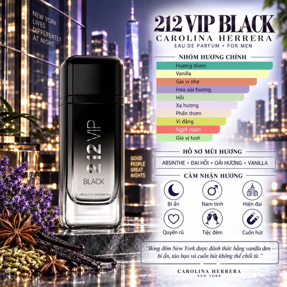 Carolina Herrera 212 Vip Black 24 Mùi hương Nước hoa Carolina Herrera 212 Vip Black _ Tiến Perfume