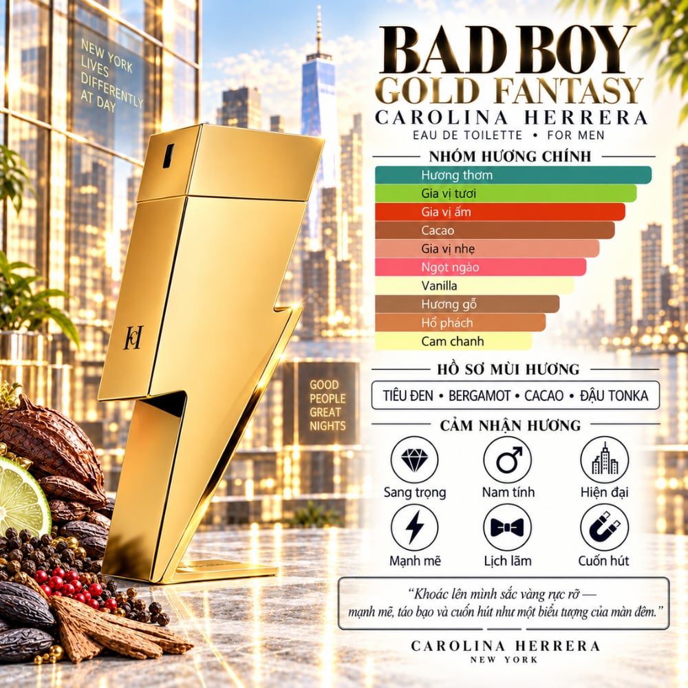 Carolina Herrera Bad Boy Gold Fantasy 24 Mùi hương Nước hoa Carolina Herrera Bad Boy Gold Fantasy _ Tiến Perfume