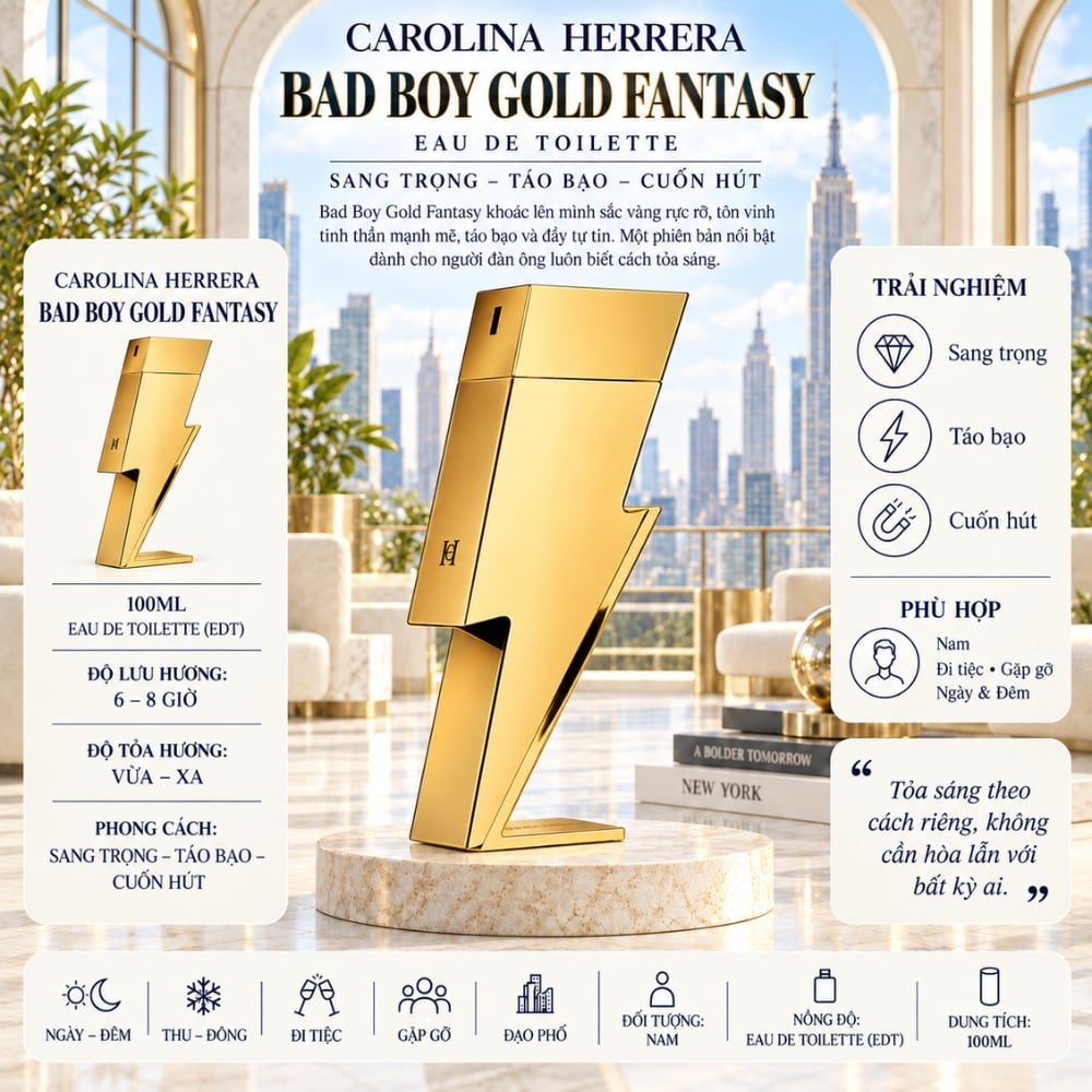 Carolina Herrera Bad Boy Gold Fantasy 17 Thông tin Carolina Herrera Bad Boy Gold Fantasy _ Tiến Perfume