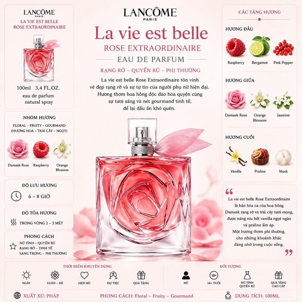 Lancome La Vie Est Belle Rose Extraordinaire EDP 17 Thông tin Lancome La Vie Est Belle Rose Extraordinaire EDP _ Tiến Perfume