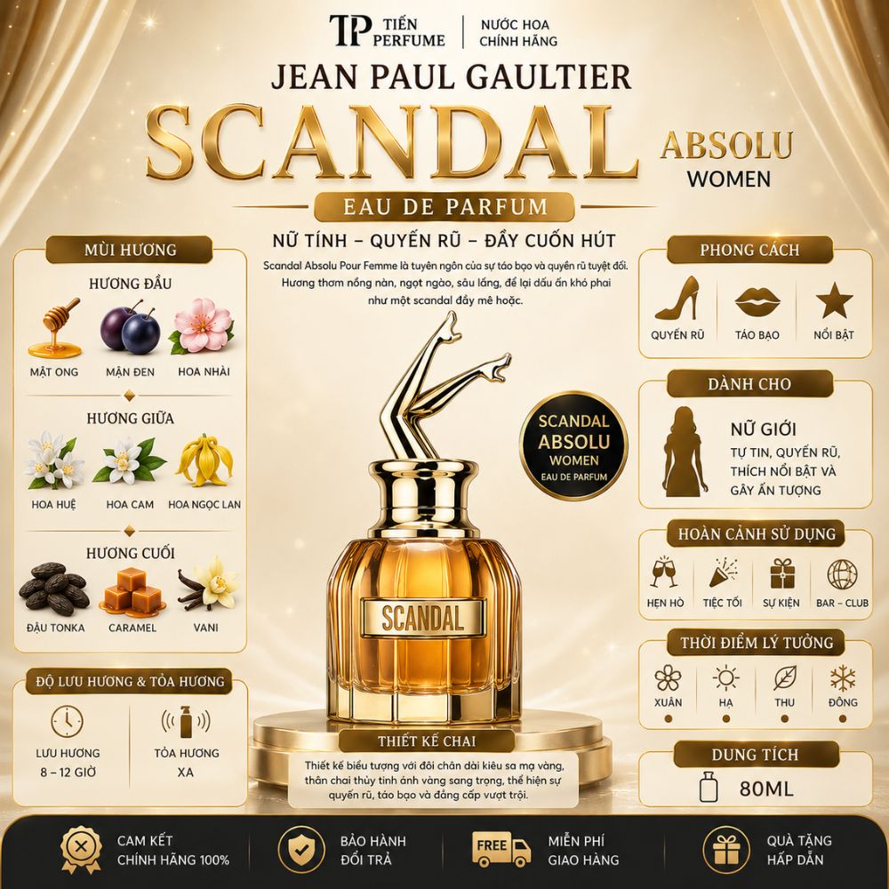 Jean Paul Gaultier Scandal Absolu For Woman EDP 15 Thông tin Jean Paul Gaultier Scandal Absolu For Woman EDP 80ml (Scandal Absolu Nữ) _ Tiến Perfume