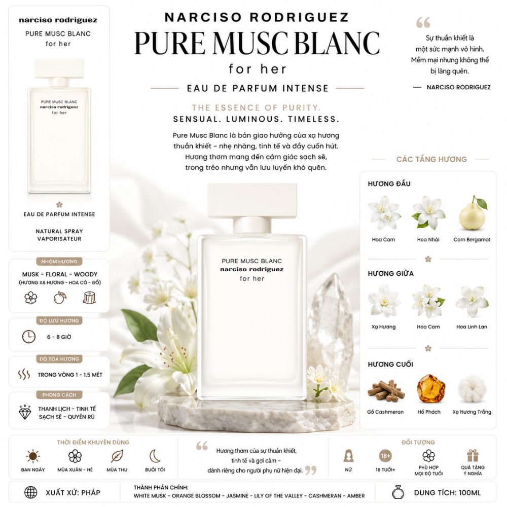 Narciso Pure Musc Blanc EDP Intense 21 Thông tin Narciso Pure Musc Blanc EDP Intense