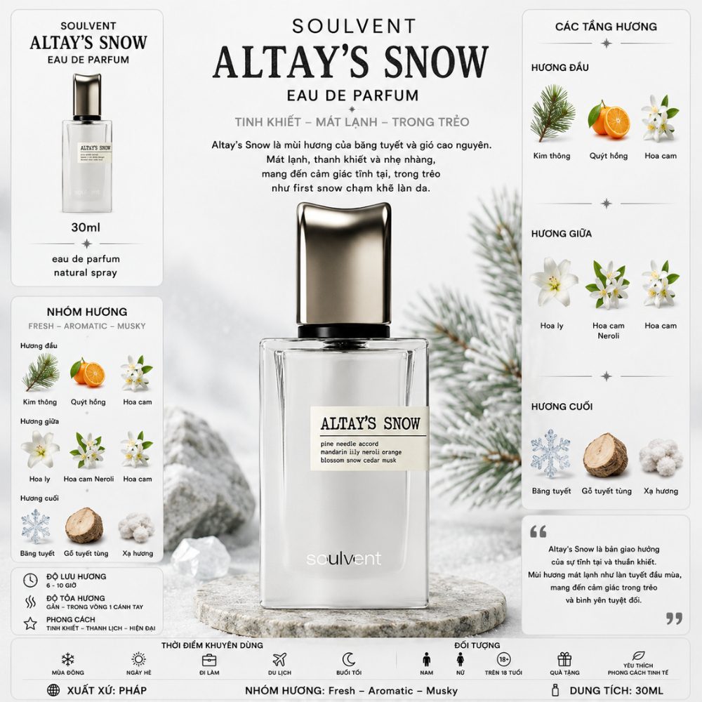 SOULVENT Altays Snow 30ml 1 Thông tin SOULVENT Altays Snow _ Tiến Perfume