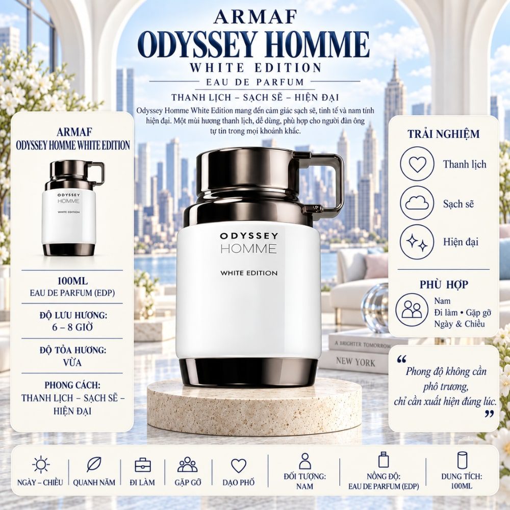 Armaf Odyssey Homme White Edition 17 Thông tin Armaf Odyssey Homme White Edition _ Tiến Perfume
